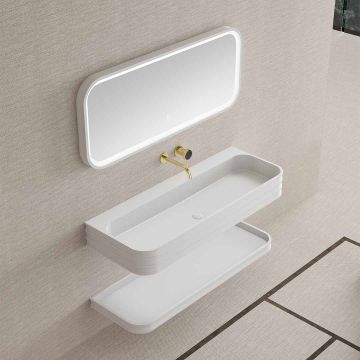 Set mobilier de baie cu lavoar, raft si oglinda, 80 cm, colturi rotunjite, din compozit, alb, MonBlari