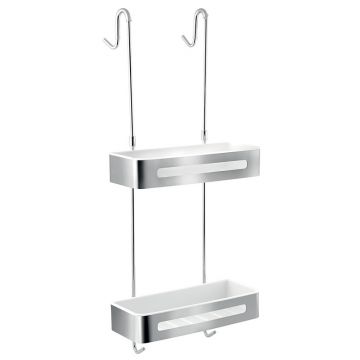 Etajera dubla, Ferro, Emotion, cu agatatoare, alb - crom