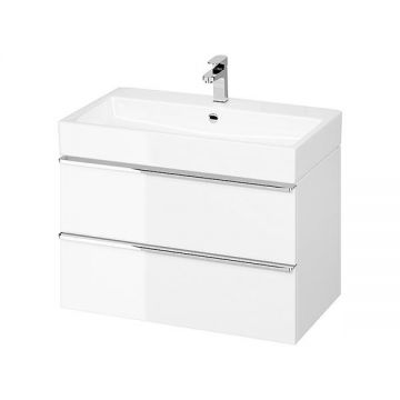 Mobilier suspendat Cersanit, Virgo 80, cu manere cromate, pentru lavoar incastrabil, alb