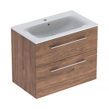 Set mobilier cu lavoar, Geberit, Selnova Square, 80 cm, nuc american hickory