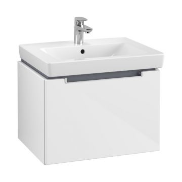 Set mobilier și lavoar suspendat, Villeroy & Boch, Subway 2.0, 60 cm, alb lucios, cu maner crom mat