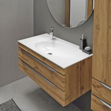 Set mobilier si lavoar, Kolpasan, Malaya, 101 cm, stejar natur