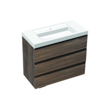 Set mobilier stativ cu lavoar Kolpasan, Harmony 100 cm, 3 sertare, dark oak