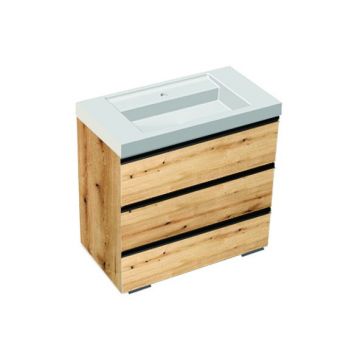 Set mobilier stativ cu lavoar Kolpasan, Harmony 90 cm, 3 sertare, bronze oak