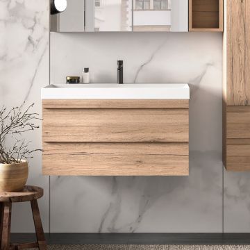 Set mobilier suspendat si lavoar, Kolpasan, Naomi, 80 cm, natural wood