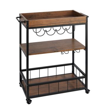 Carucior catering cu 3 rafturi, Wenko, Rustico, 80 x 89.5 x 40 cm, metal/MDF