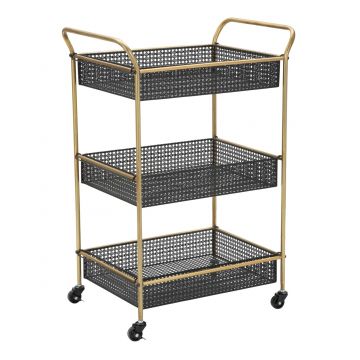 Carucior cu 3 cosuri Fashion, Mauro Ferretti, 56x37x81 cm, fier, negru/auriu