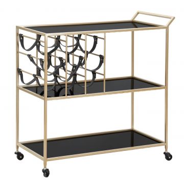 Carucior pentru servire String, Mauro Ferretti, 79x39.5x82 cm, fier, negru/auriu