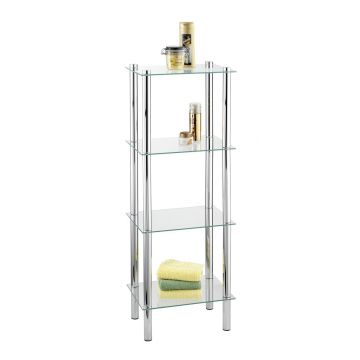 Etajera cu 4 rafturi pentru baie, Wenko, Yago, 40 x 30 x 104 cm, inox/sticla