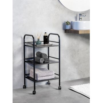 Etajera cu roti si 3 rafturi Torlley, Wenko, 41x32x75 cm, metal, negru