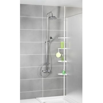 Etajera de colt extensibila pentru baie, Wenko, Compact White, 4 rafturi, 26 x 78 - 275 cm, aluminiu/plastic, alb