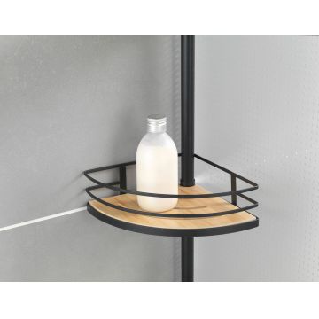Etajera de colt extensibila pentru baie, Wenko, Dolcedo, 31 x 23 x 65 - 275 cm, inox/bambus, negru/natur