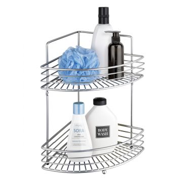 Etajera de colt pentru baie Milano, Wenko, 31.5x22x37 cm, metal, argintiu lucios