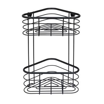 Etajera de colt pentru baie, Wenko, Trestina, 25 x 35 x 16.5 cm, inox, negru