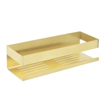 Etajera de colt pentru baie, Wenko, Turbo-Loc Genova Gold, 36 x 10.5 x 8 cm, inox, auriu