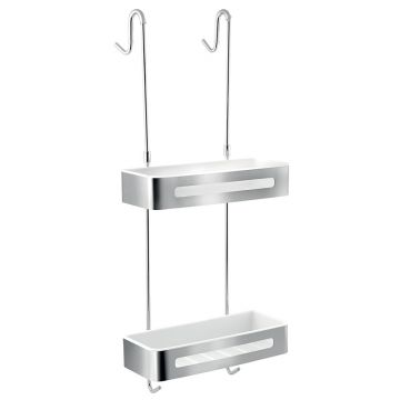Etajera dubla, Ferro, Emotion, cu agatatoare, alb - crom