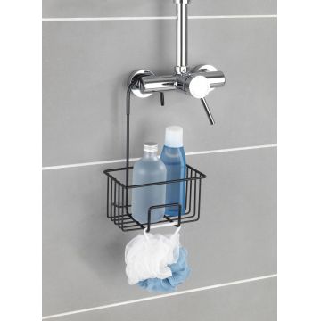 Etajera suspendata pentru baie Milito, Wenko, 18x13x28.5 cm, inox/PET, negru