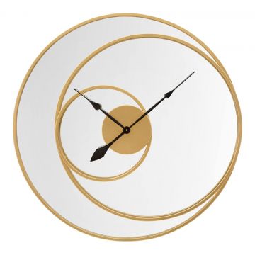 Oglinda de perete cu ceas Circle, Mauro Ferretti, Ø 90 cm, fier/MDF, auriu