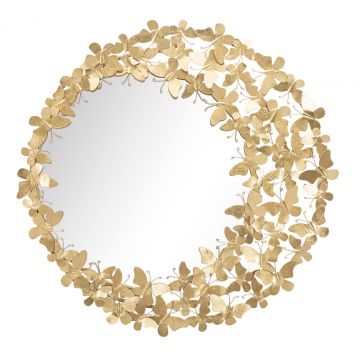 Oglinda decorativa Butterfly Wind, Mauro Ferretti, Ø 81.5 cm, fier, auriu