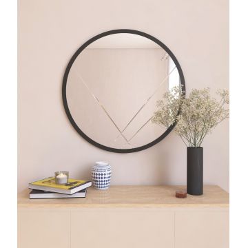 Oglinda decorativa, Siam, Gabel, 60x60x2 cm, MDF , Negru