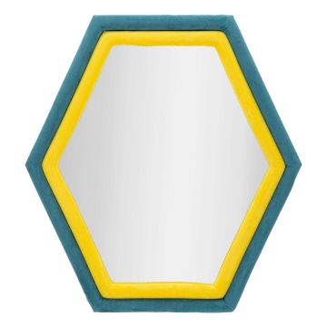 Oglinda decorativa Tony, Mauro Ferretti, 75x80 cm, MDF/rama acoperita cu catifea, albastru/galben