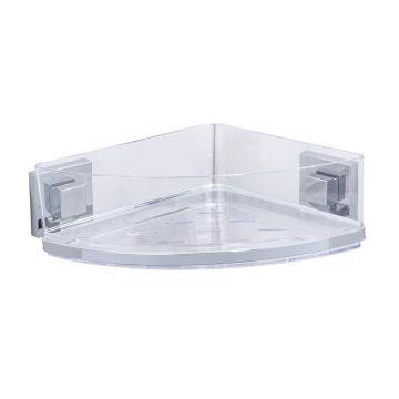 Polita de colt pentru baie, Wenko, Quadro Vacuum-Loc®, 28 x 8.5 x 19.5 cm, inox/plastic