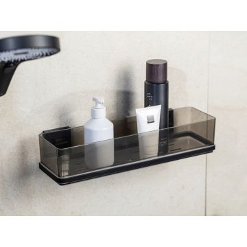 Polita pentru baie Quadro Black, Wenko, 38.5x14.5x8.5 cm, inox/ABS/polistiren, negru