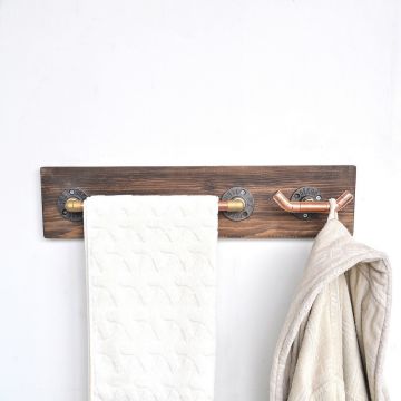 Raft de perete, Evila Originals, Cop012, 60x14x8 cm, Lemn, Aur roz / Nuc