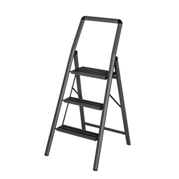 Scara pliabila cu 3 trepte, Wenko, Compact, 6 x 114.5 x 48 cm, aluminiu/plastic, gri