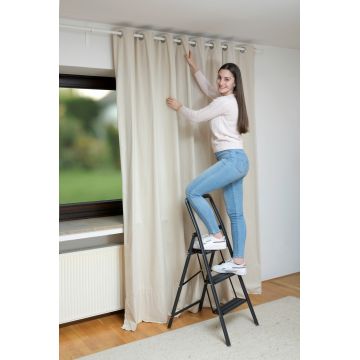 Scara pliabila cu sistem antiderapant Compact, Wenko, 48x57x106.5 cm, aluminiu/cauciuc, negru/gri