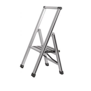 Scara pliabila, Wenko, 1-step, 44 x 74 x 5.5 cm, aluminiu/plastic, gri