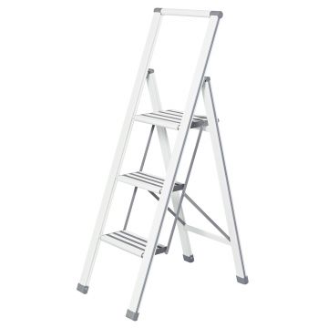 Scara pliabila, Wenko, 3-step, 44 x 127 x 5.5 cm, aluminiu/plastic, alb