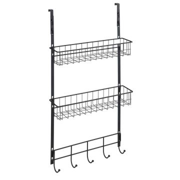 Suport accesorii cu agatare pe usa, Wenko, Over door, 39 x 10 x 75 cm, metal, negru