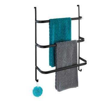 Suport suspendabil pentru prosoape, Wenko, Iripinia, 54.5 x 77.5 x 21.5 cm, inox, negru