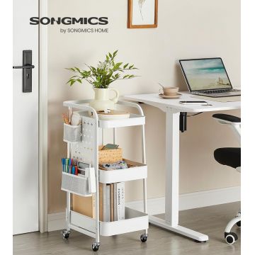 Carucior cu 3 rafturi, Songmics, 43.3x32.3x73.9 cm, max 30 kg, alb