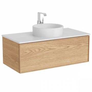 Edge Unitate de baza lavoar baie 100cm, cu 1 drawer, cu lavoar tip bol blat ceramica baie, light oak, cu alb mat counter   67346