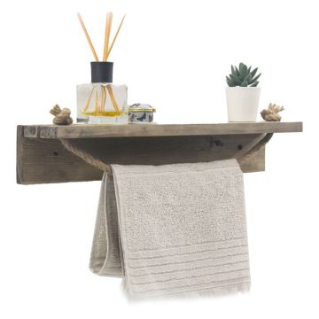 Etajera baie cu suport prosop Sidra lemn   nuc antic gri 50x9x10cm