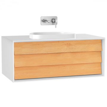 Frame Unitate de baza lavoar baie 100cm, cu 1 drawer, cu pe blat tv - shape lavoar   chiuveta baie fara orificiu robinet, alb mat   61457