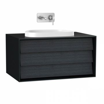 Frame Unitate de baza lavoar baie 80cm, cu 1 drawer, cu pe blat tv - shape lavoar   chiuveta baie fara orificiu robinet, negru mat   61455