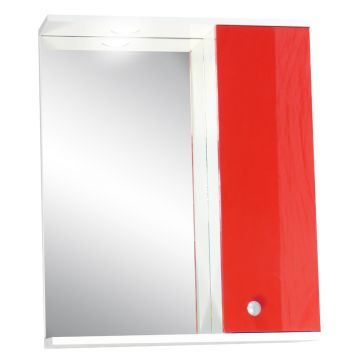 Oglinda baie cu dulap  polita si decupaj pentru spot Selena  55x67 cm  rosu
