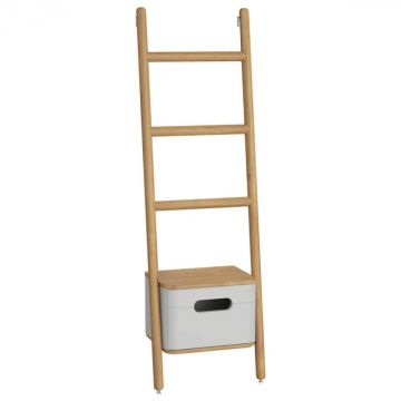 Suport vertical gri deschis tip scara pentru prosop baie, cu sertat, culoare mat   66161