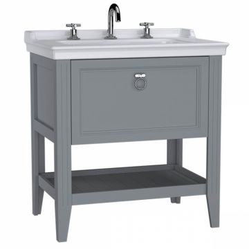 Unitate de baza lavoar baie 80cm, cu drawer, cu vanity lavoar   chiuveta baie 3 orificii pentru robinet, mat grey   62190