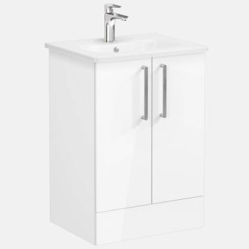 Unitate de baza lavoar baie, cu usi 60cm pe pardoseala, inalt gloss alb, cu rounded lavoar   chiuveta baie   66379