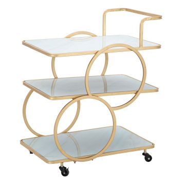 Carucior pentru servire Marble Glass, Mauro Ferretti, 64x46x79 cm, fier, auriu