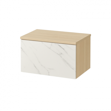 Dulap baie suspendat Cersanit Inverto CALACATTA 60 cm pentru lavoar pe blat stejar cu placa ceramica