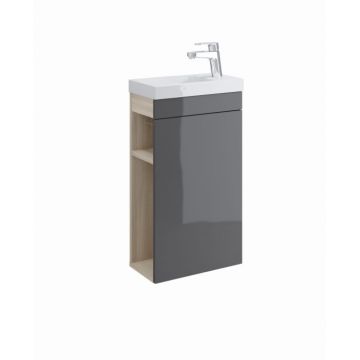 Dulap baie suspendat pentru lavoar, finisaj gri, 39x67x21,5 cm Cersanit Smart