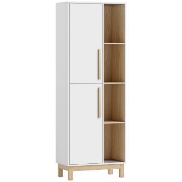 HOMCOM Bibliotecă înaltă de 176 cm, 4 rafturi deschise, 2 dulapuri, bibliotecă independentă, MDF, alb | Aosom Romania