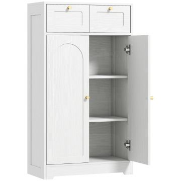 HOMCOM Mobilier de baie mobilier de depozitare cu 2 sertare uși duble arcuite etajere reglabile 60x30x108cm alb | Aosom Romania