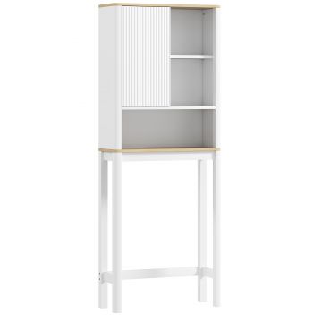 HOMCOM Mobilier de depozitare deasupra toaletei cu ușă canelată, compartimente, poliță reglabilă, 65x25x170cm, alb | Aosom Romania