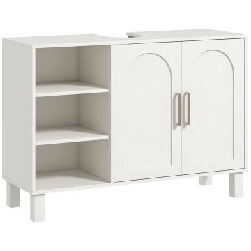 HOMCOM Mobilier sub Chiuvetă Mobilier de Baie cu Dulap cu Două Niveluri Rafturi Reglabile 90l x 30P x 63H cm crem | Aosom Romania